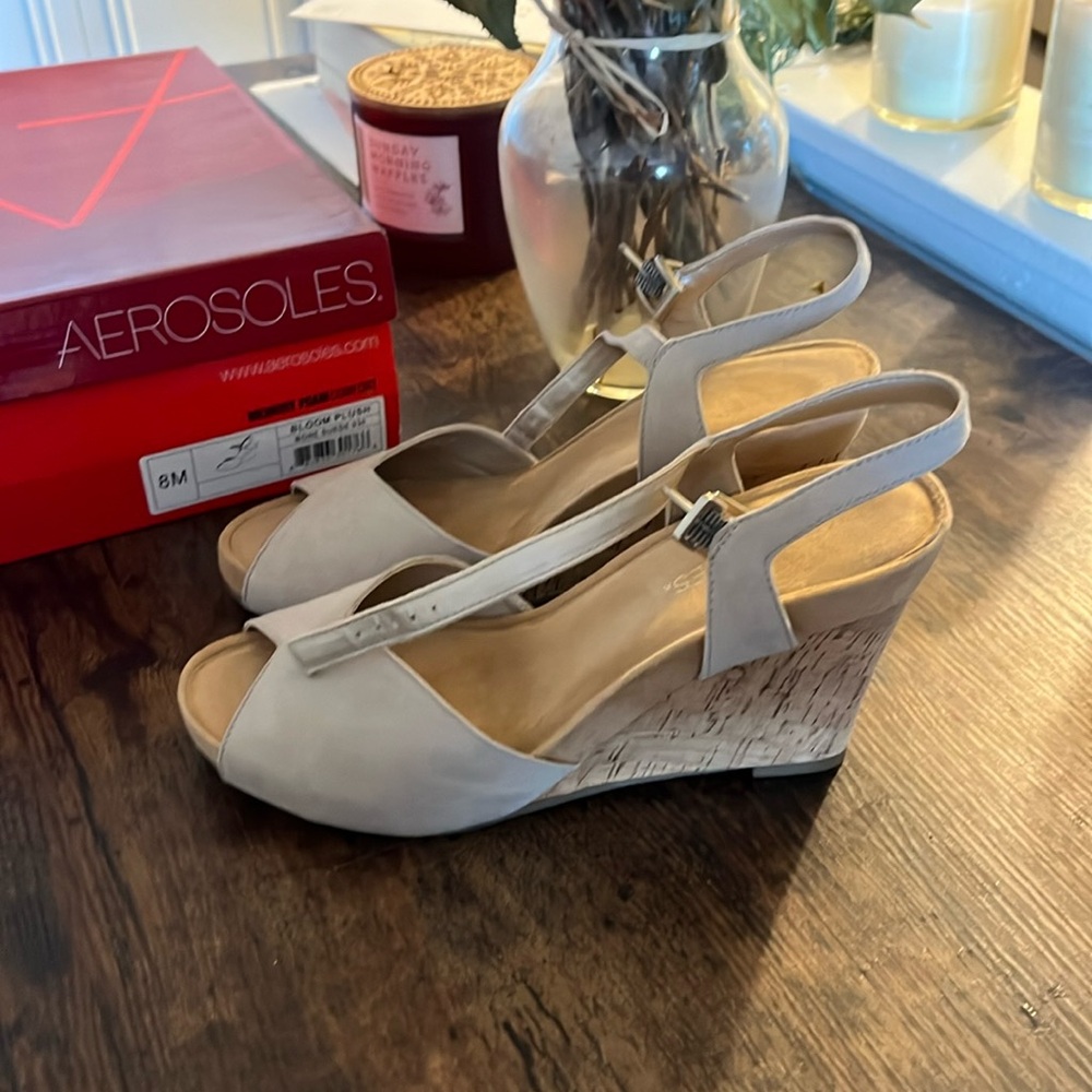 Tan Suede Wedge, size 8